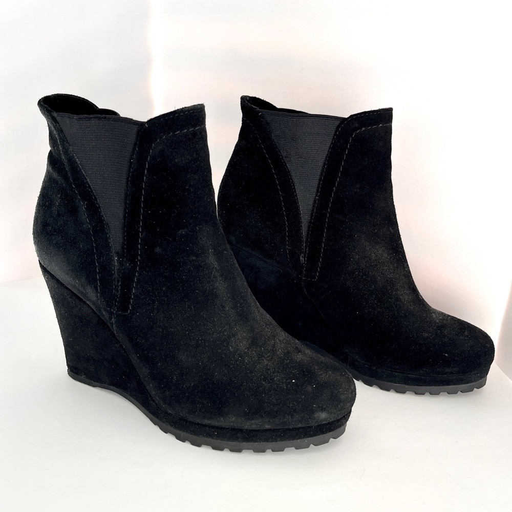 Priori Black Suede Platform Wedge Ankle Bootie